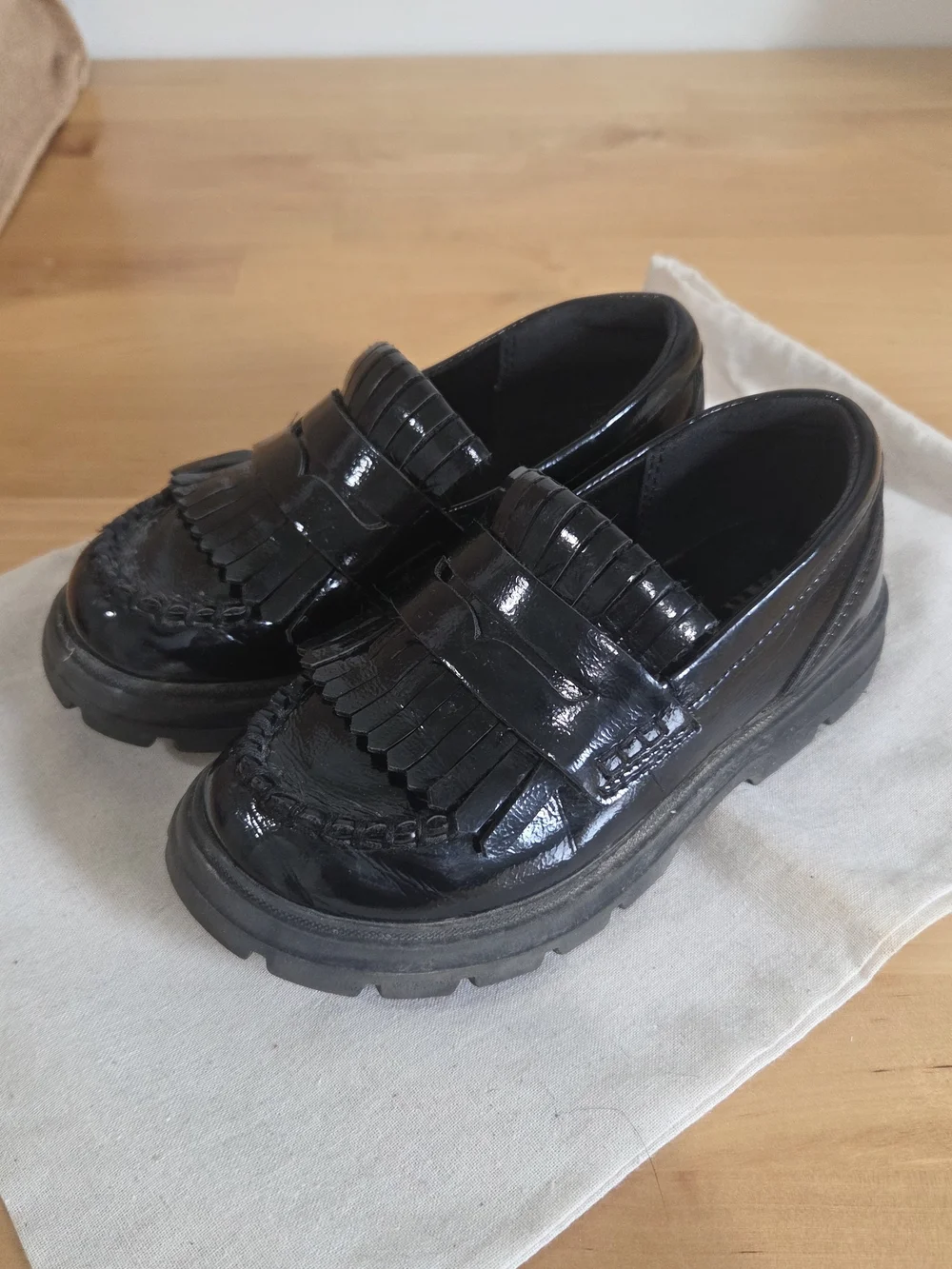 ZARA Kids Black Patent Leather Tassel Loafers